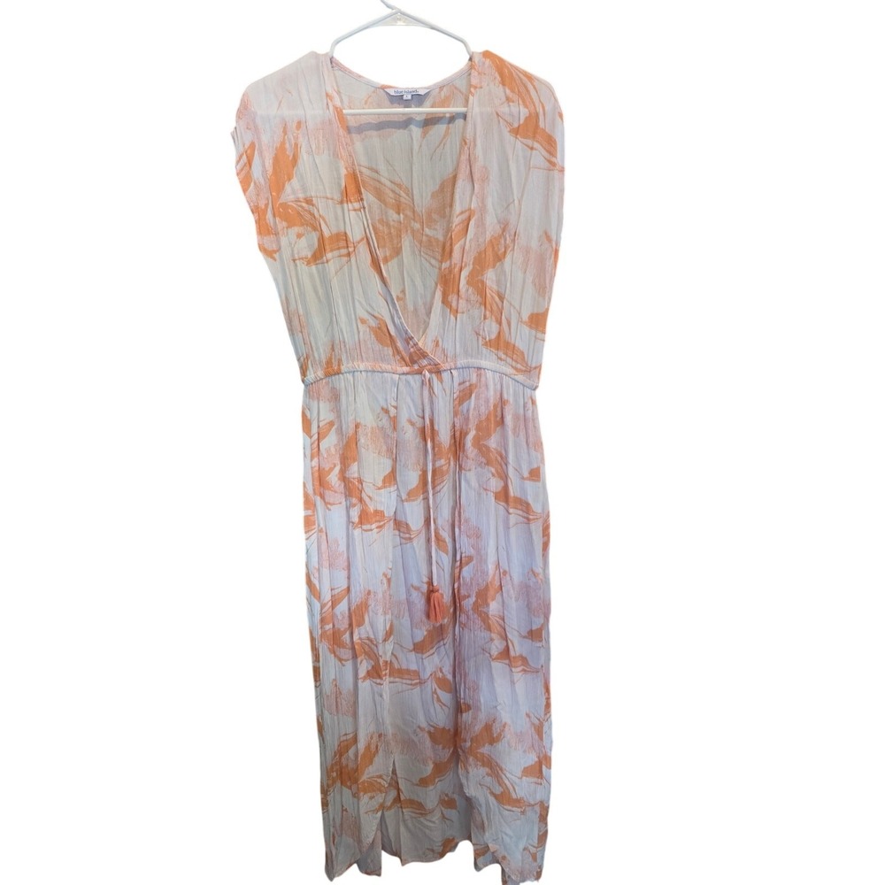 Blue Island Swimsuit Cover Up Dress M Womens Cap Sleeve V Neck Orange White Swim